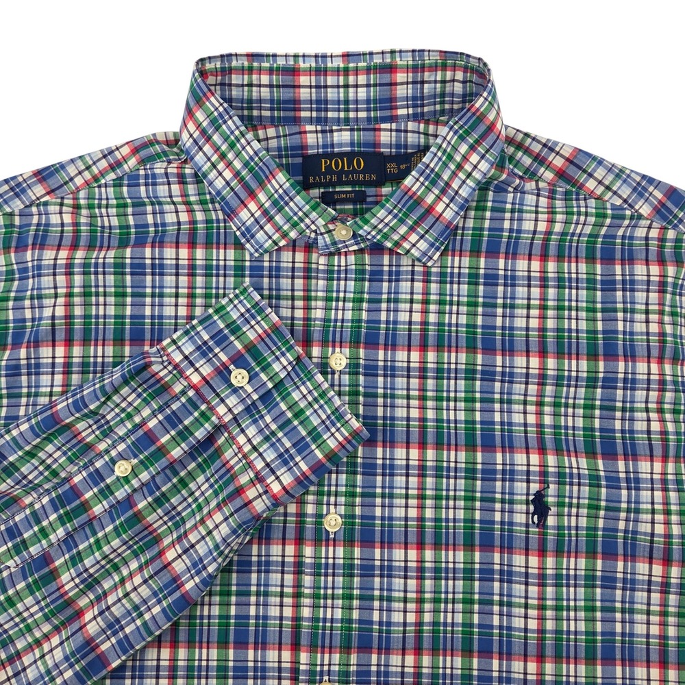 Polo Ralph Lauren Mens XXL Slim Fit Plaid Button Down Shirt Preppy Casual
